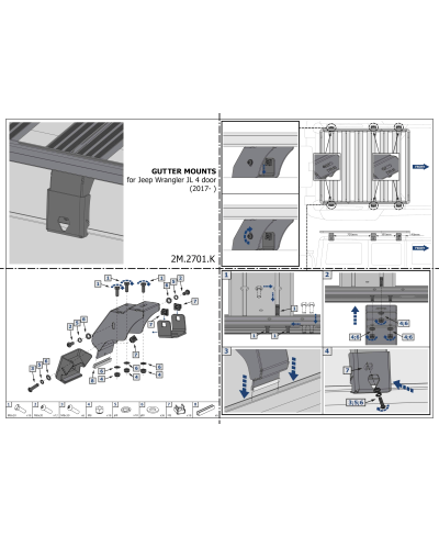 SUPPORT MONTAGE GOUTIERE JEEP WRANGLER JL