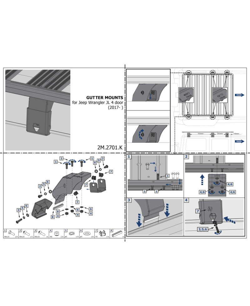 SUPPORT MONTAGE GOUTIERE JEEP WRANGLER JL