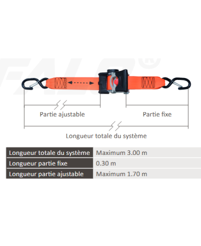 SANGLE ARRIMAGE AUTO-RETRACTABLE CROCHET LINGUET 50mm x 3M / LC 750kg