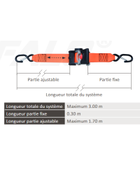 SANGLE ARRIMAGE AUTO-RETRACTABLE CROCHET LINGUET 50mm x 3M / LC 750kg