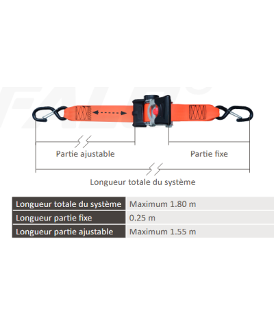 SANGLE ARRIMAGE AUTO-RETRACTABLE CROCH. LINGUET 50mm x 1.8M / LC750kg