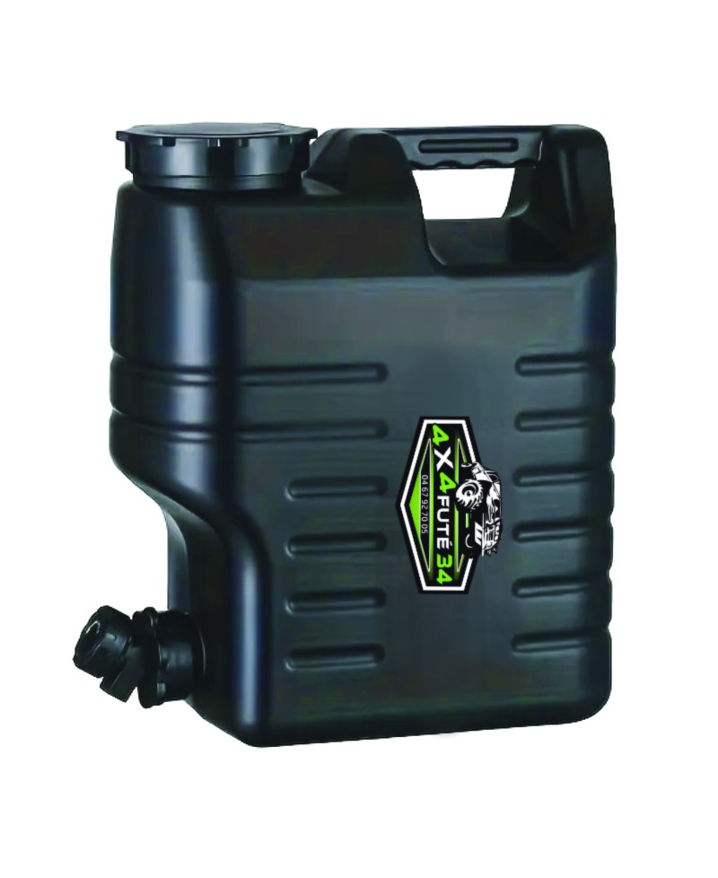 Bidon d'eau de 12 litres noir pour le camping, vanlife, raid ou voyage.